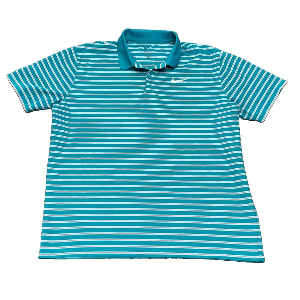 Nike Dri-FIT Mens Striped Golf Polo Shirt Teal Pink DH0829-367 Size Large